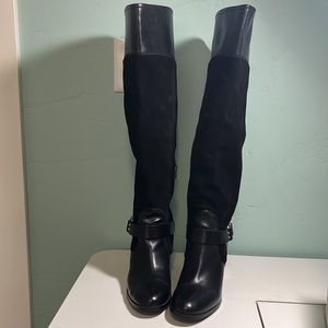 Mark Fisher over the knee wide calf boots in leather and suede